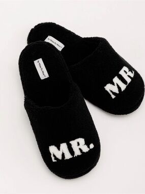 MR Fuzzy Black Cozy Terry Slippers by Miss To Mrs Groom’s Gift Size L (10-12)